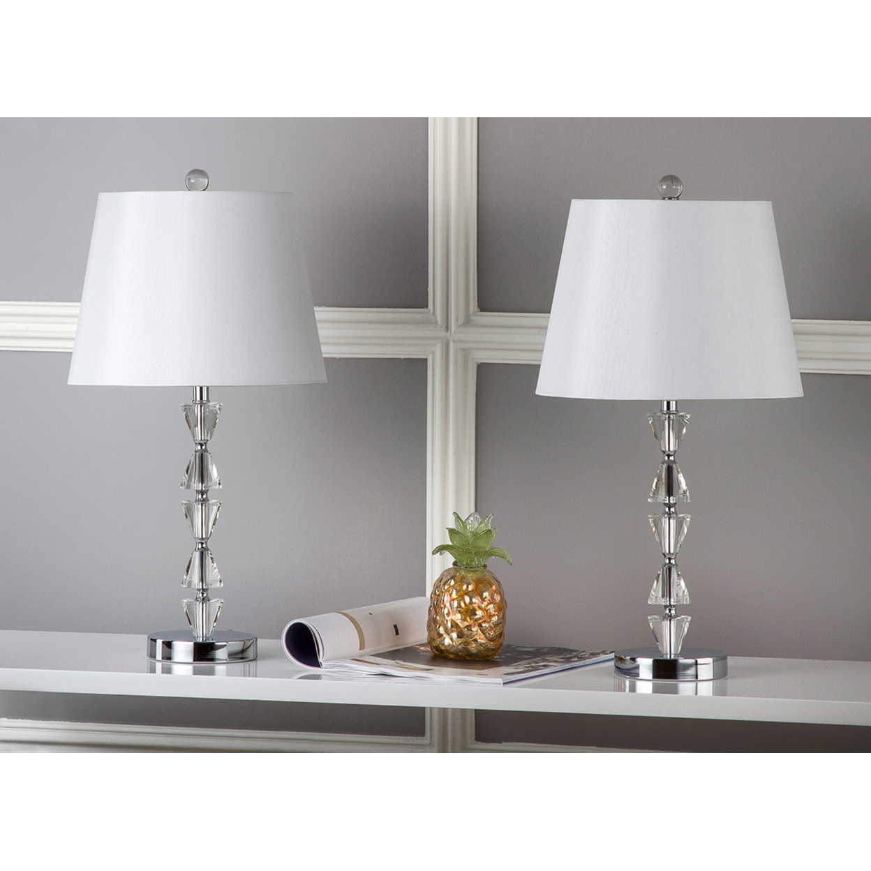 SAFAVIEH Deco Prism Crystal Lamp (Set Of 2) , Clear / White ,