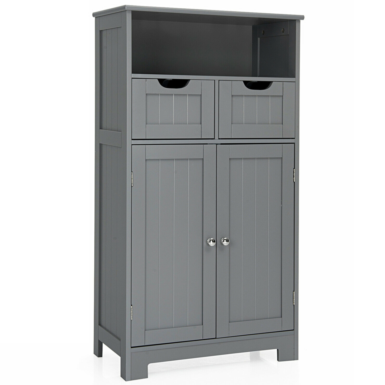 Bathroom Floor Cabinet Wooden Storage Organizer W/Drawer Doors - Grey