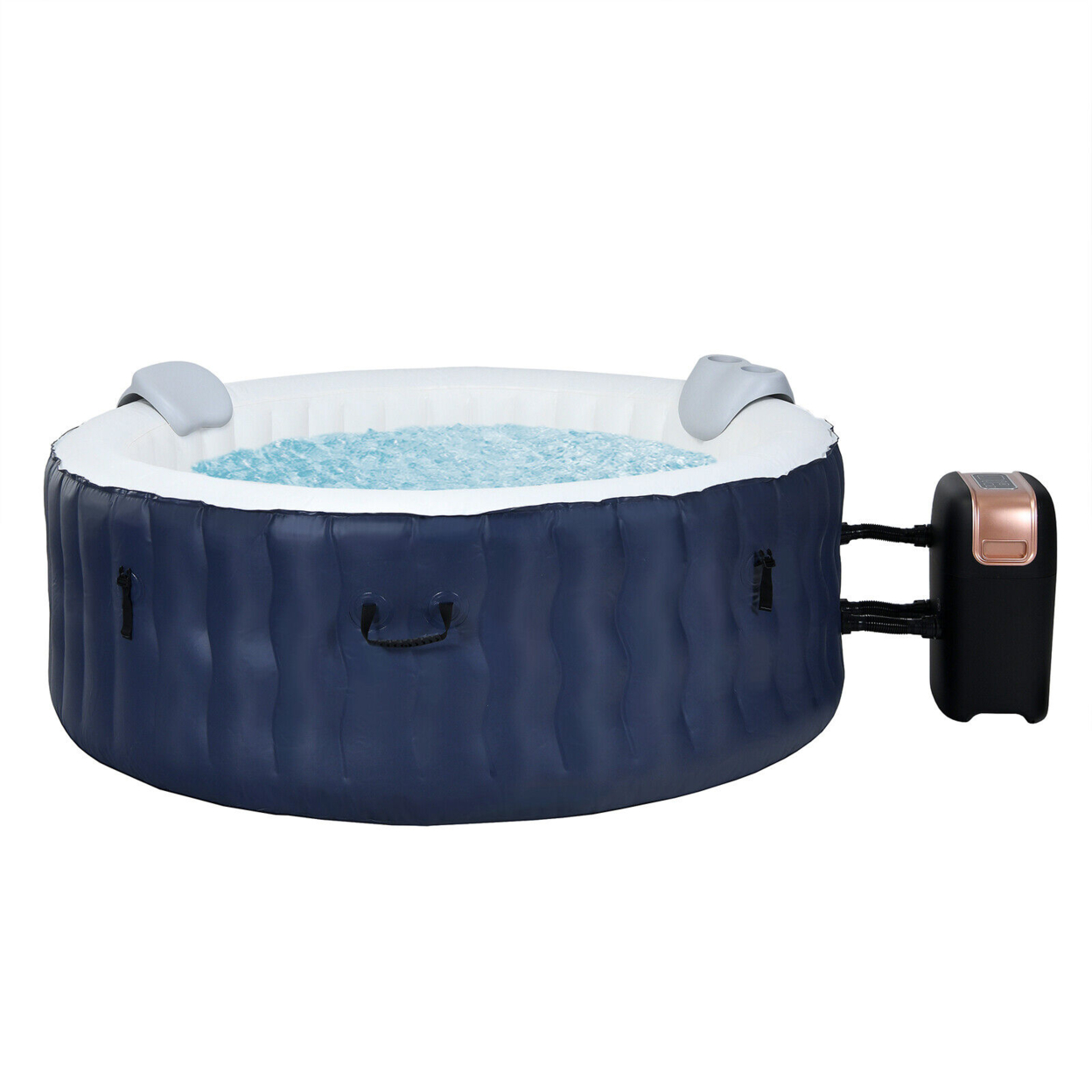 Inflatable Hot Tub Spa W/ 108 Massage Bubble Jets 4-Person Heated Spa For Patio Blue / Grey - Grey