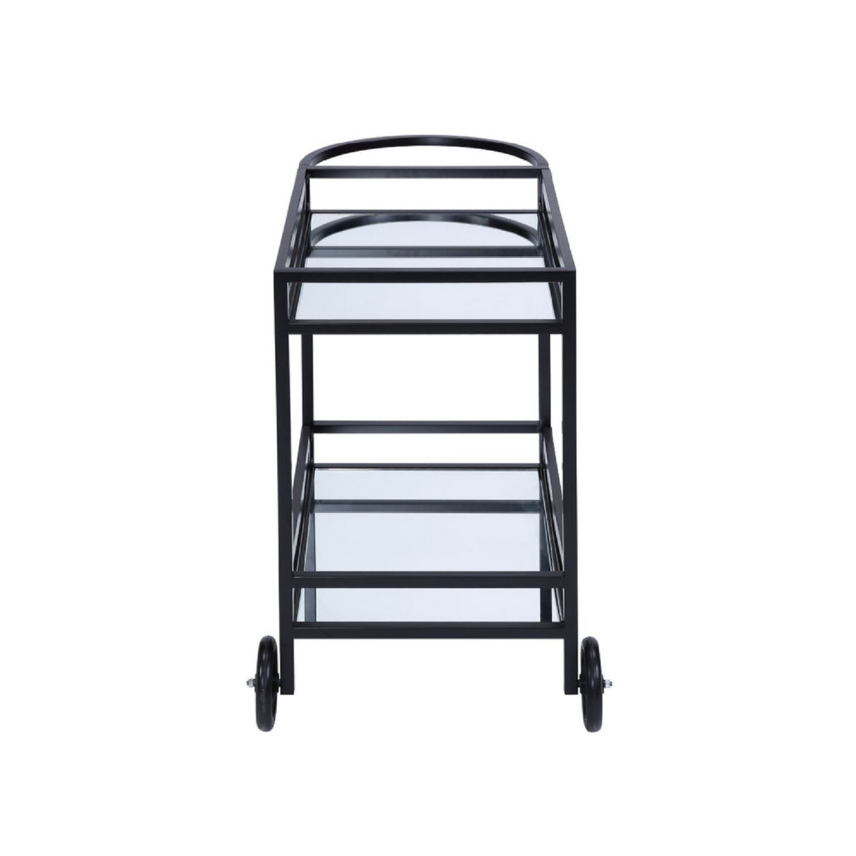 33 Inch Wood Serving Bar Cart With Mirrored Shelf, 2 Wheels, Handle, Black