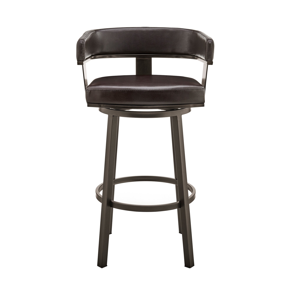 Jack 26 Inch Counter Height Bar Stool, Swivel Chair, Faux Leather, Brown- Saltoro Sherpi