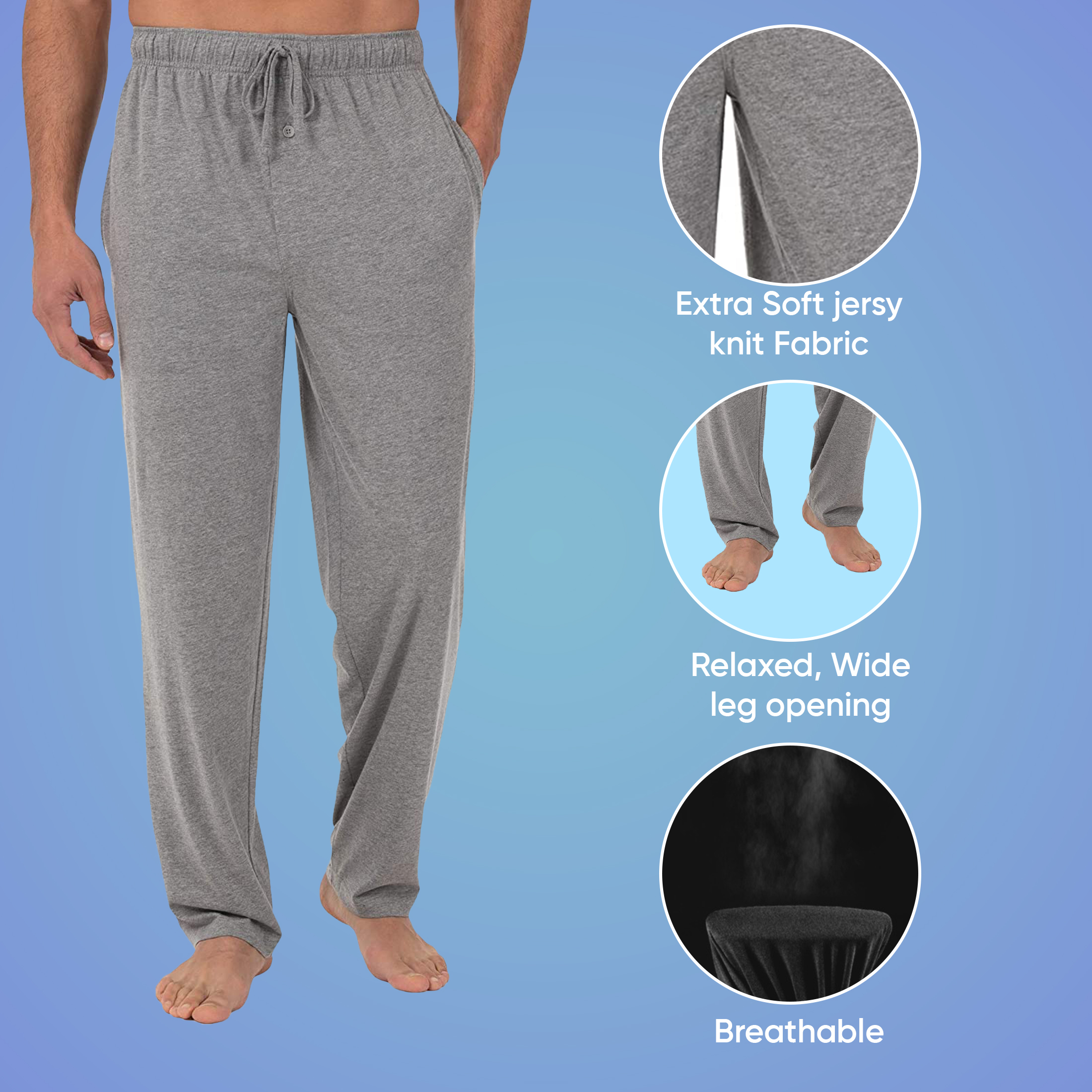 3-Pack: Men's Soft Cotton Jersey Knit Sleep Lounge Pajama Pants - S