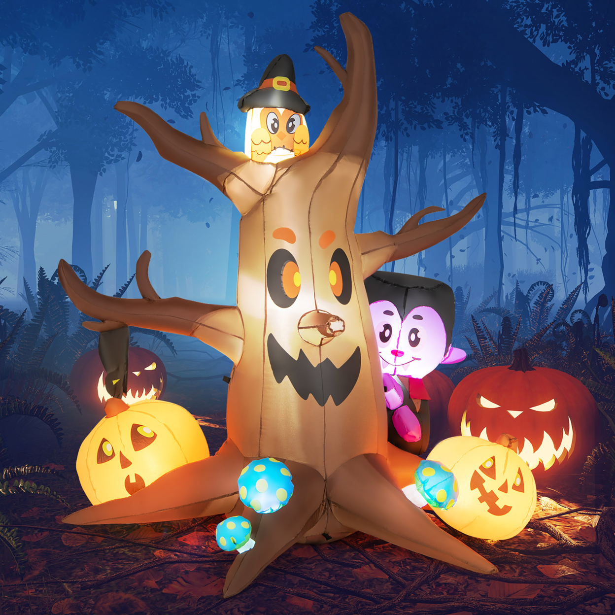 6FT Halloween Inflatable Ghost Tree Pumpkins Decor W/ LED & Waterproof Blower