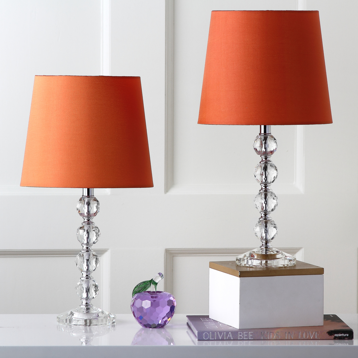 SAFAVIEH Nola Stacked Crystal Ball Lamp (Set Of 2) , Clear / Orange ,