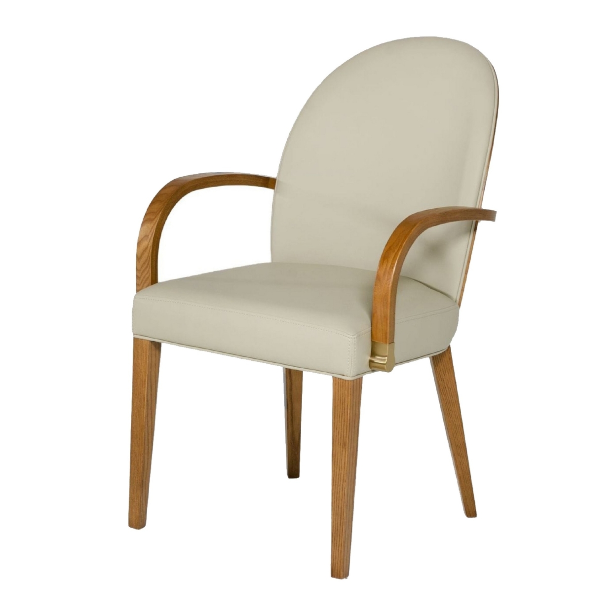 Cid 23 Inch Modern Armchair, Curved Back, Faux Leather, Wood, Gray, Walnut- Saltoro Sherpi