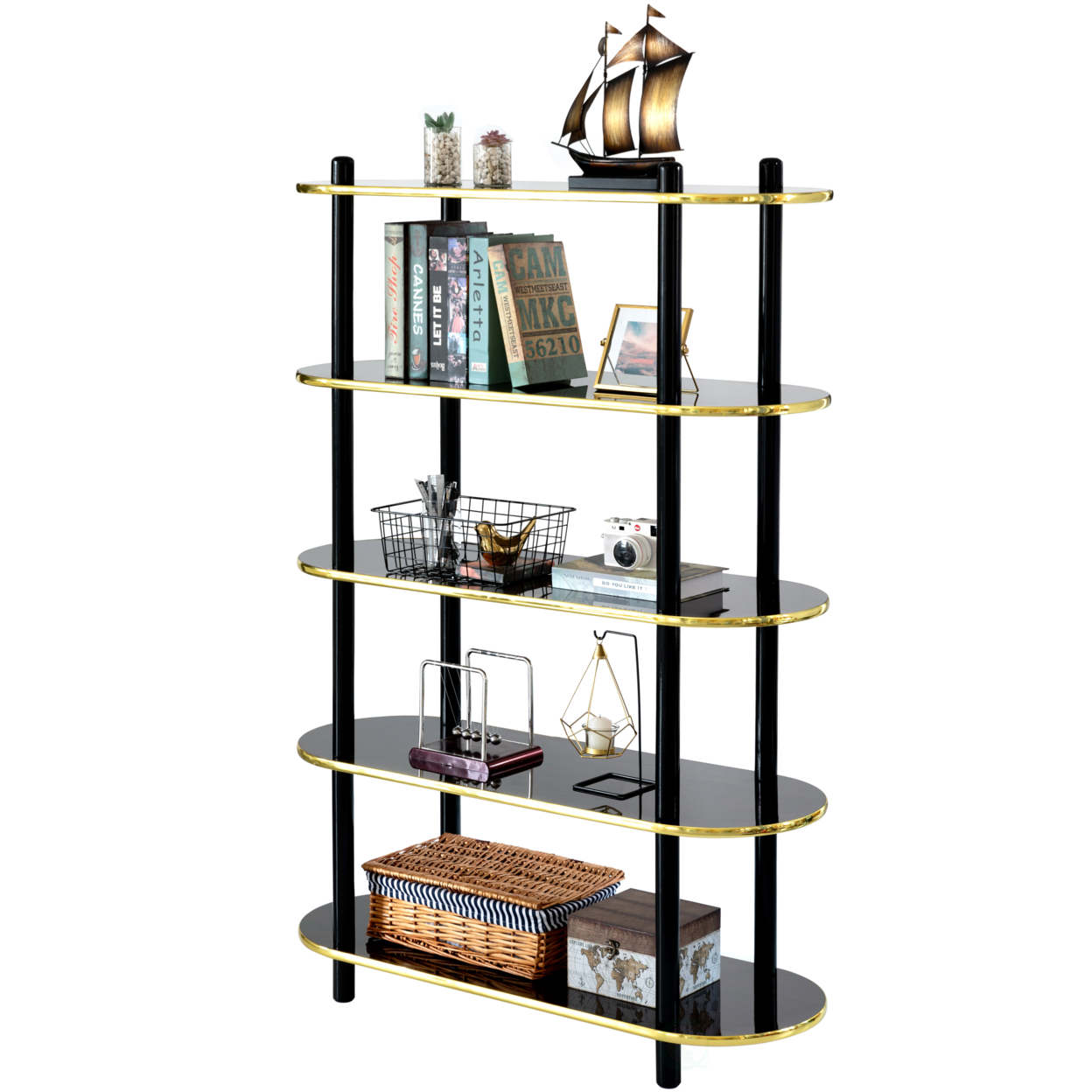 5 Tier Open Bookshelf, Contemporary Classic Modern Style Free Standing Wood Display Rack Unit for Collections,ï¿½59" Height Etagere Bookcase - Brown
