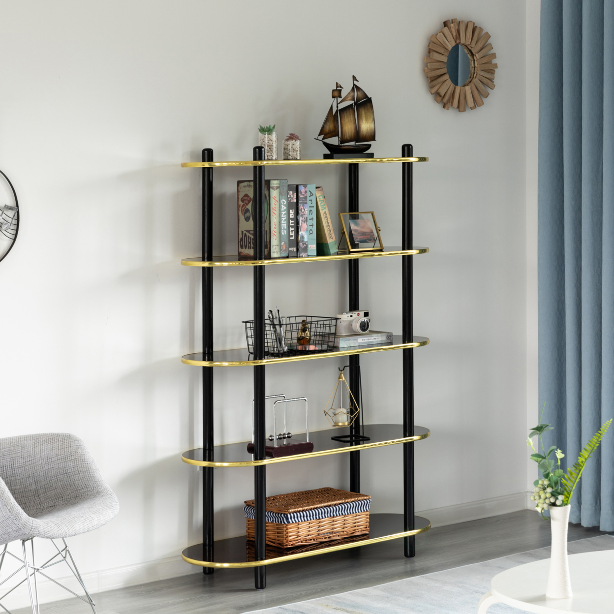 5 Tier Open Bookshelf, Contemporary Classic Modern Style Free Standing Wood Display Rack Unit For Collections,59 Height Etagere Bookcase -