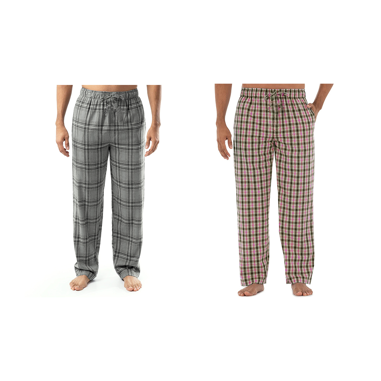 3-Pack: Men's Soft Jersey Knit Long Lounge Sleep Pants With Pockets - Solid & Plaid, Large