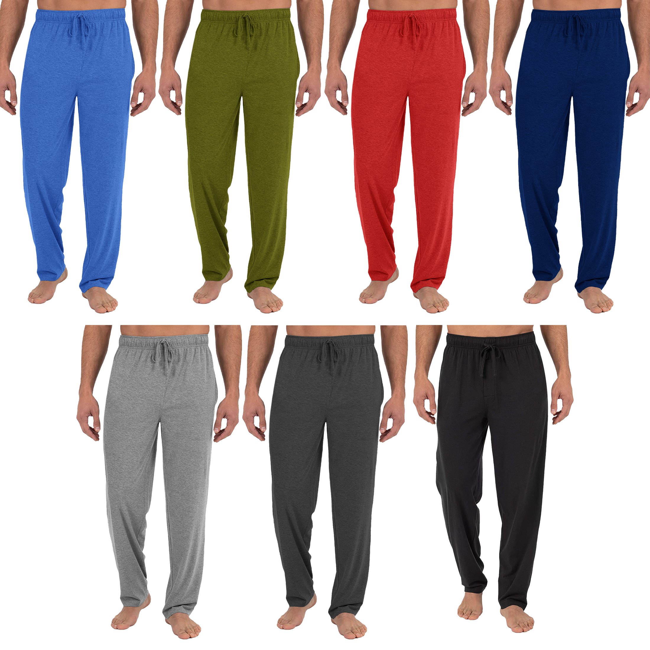 3-Pack: Men's Soft Jersey Knit Long Lounge Sleep Pants With Pockets - Solid, X-Large