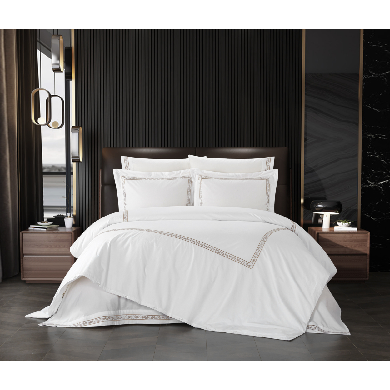 Ella 3 Piece Duvet Cotton Cover Set Hotel Collection Bedding - Grey, Queen