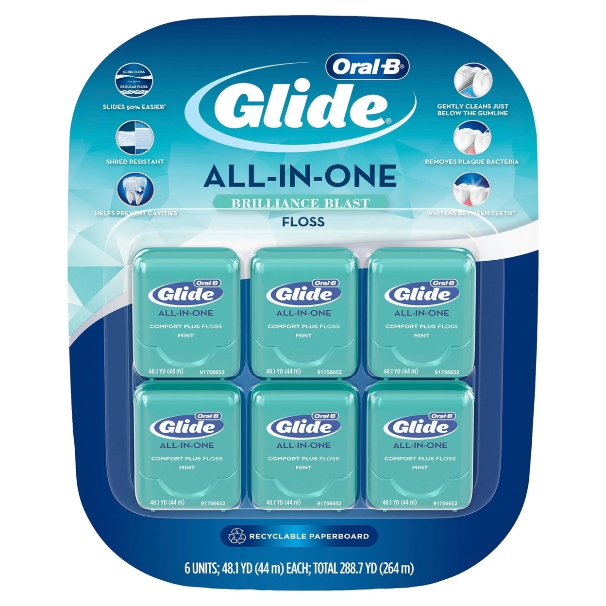 Oral-B Glide All-in-One Dental Floss, Brilliance Blast, 44 M (Pack Of 6)