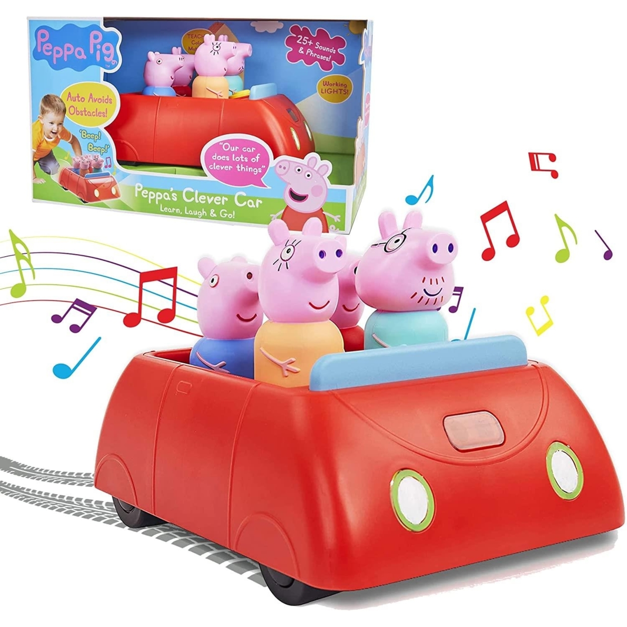 Peppa Pig's Family Red Clever Car Lights Sounds George Daddy Mummy Pig WOW! Stuff