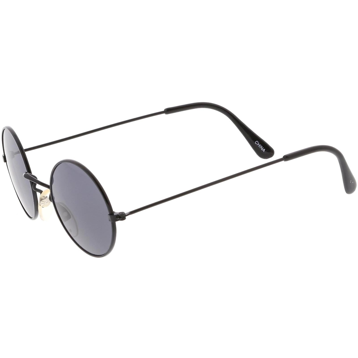 True Vintage Small Thin Frame Circle Sunglasses Neutral Colored Lens 42mm - Black / Smoke