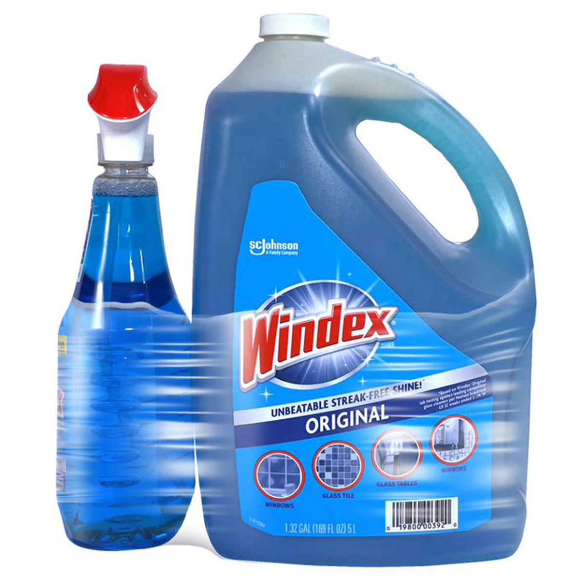 Windex Original Glass Cleaner, 32 Fluid Ounce & 169 Fluid Ounce Refill
