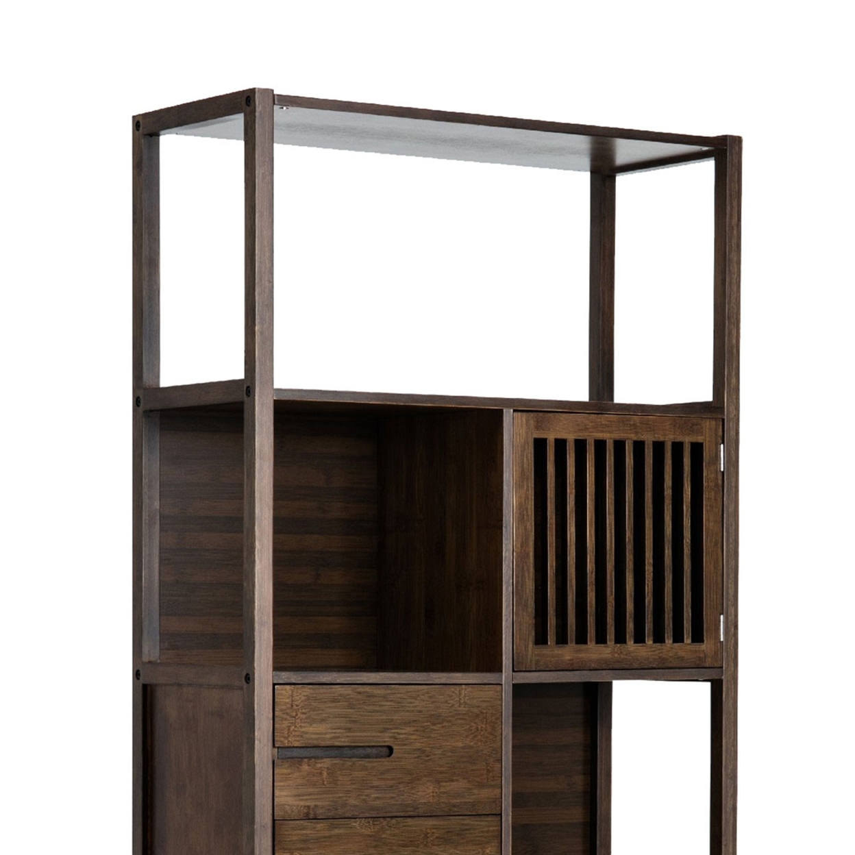 Axa 68 Inch Bamboo Shelf Bookcase With Cabinet, Right Facing, Dark Brown- Saltoro Sherpi