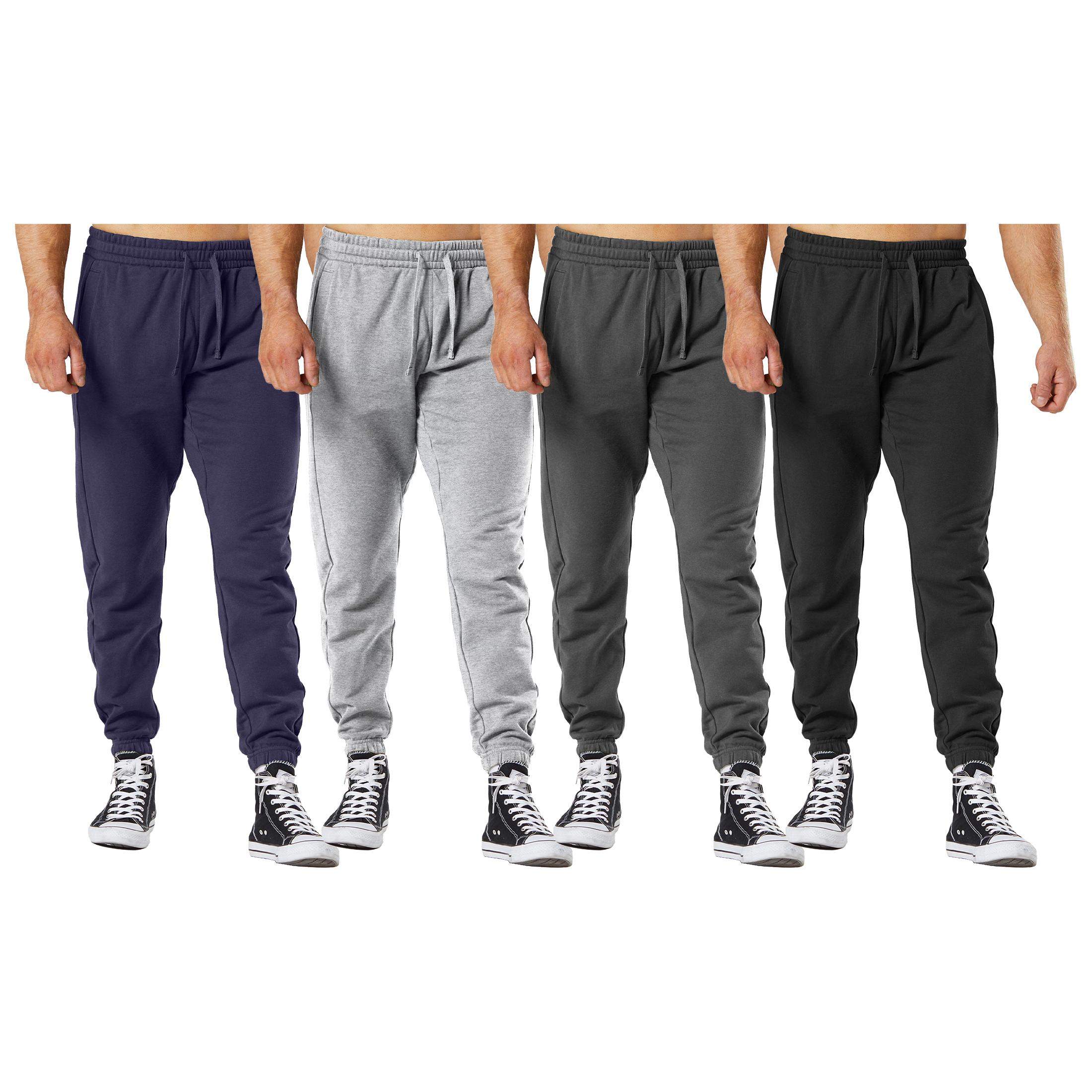 3-Pack: Men's Casual Fleece-Lined Elastic Bottom Sweatpants Jogger Pants With Pockets - Solid, Large