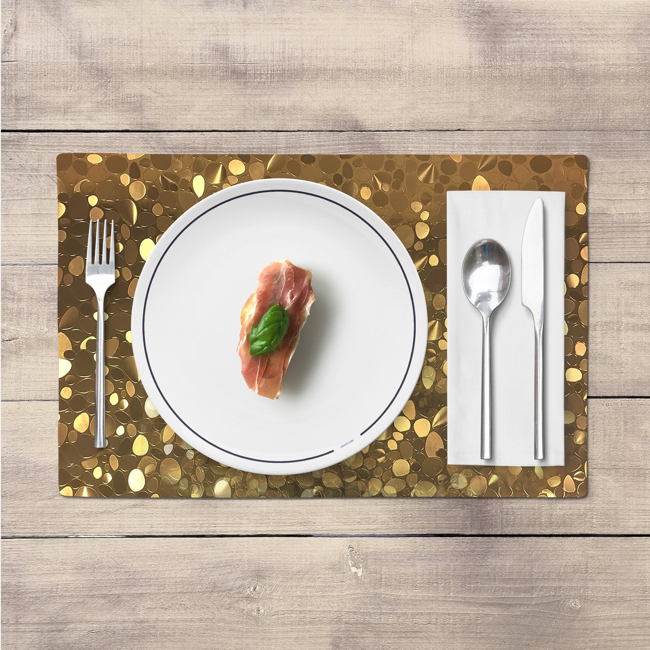 4-Pack: Non-Slip Heat Resistant Metallic Rectangular Place Mats For Dining Table 12 X 18 - Gold