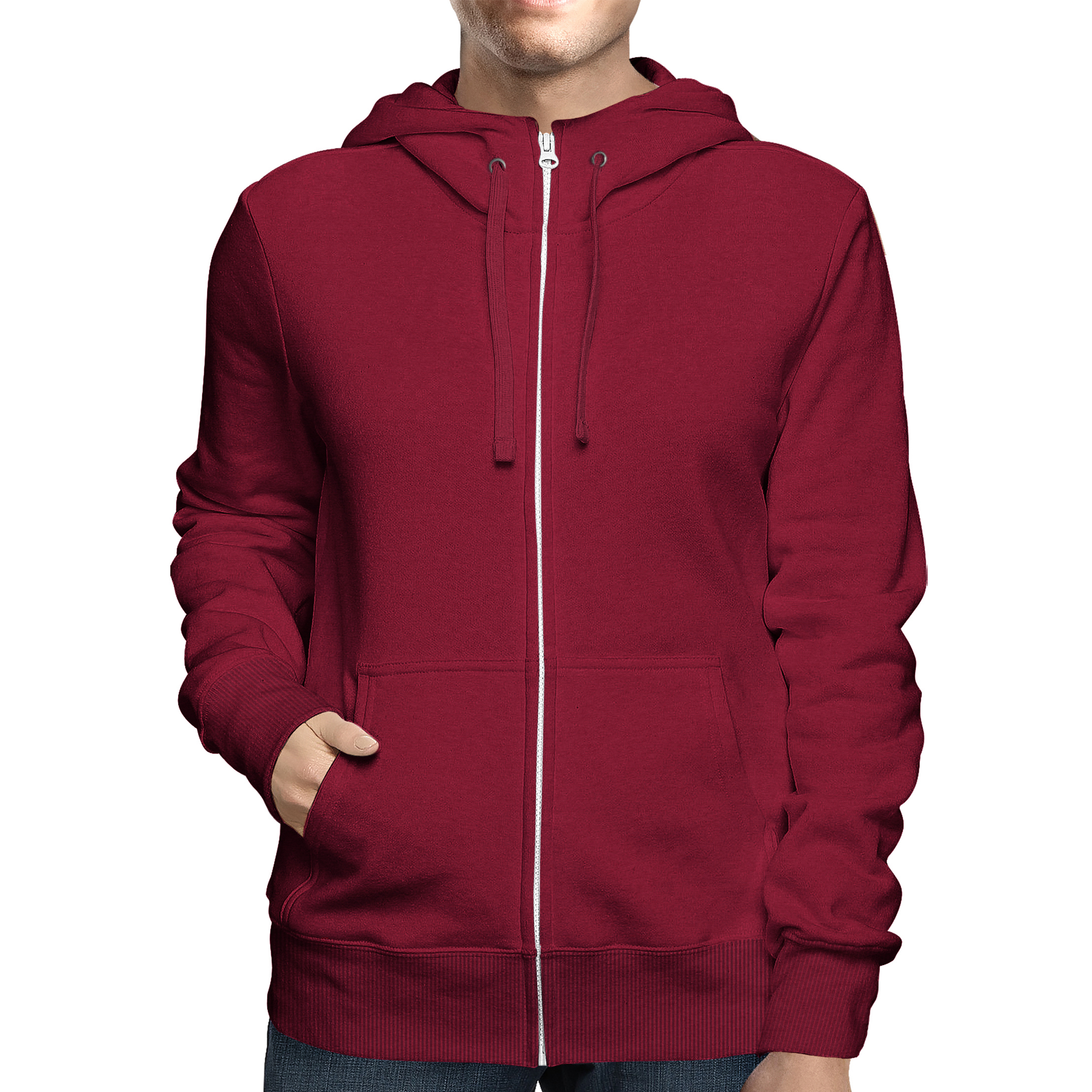 2-Pack: Men's Full Zip Up Fleece-Lined Hoodie Sweatshirt (Big & Tall Size Available) - Burgundy, Large