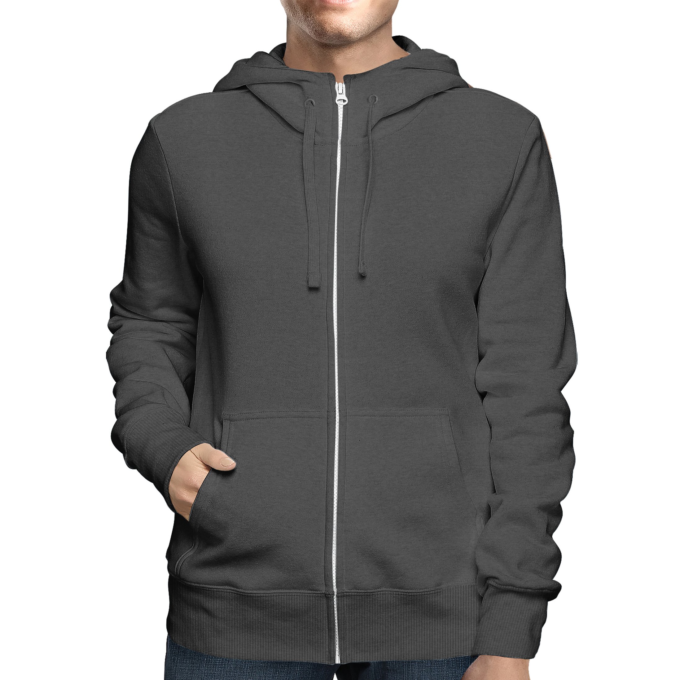 2-Pack: Men's Full Zip Up Fleece-Lined Hoodie Sweatshirt (Big & Tall Size Available) - Charcoal, Small