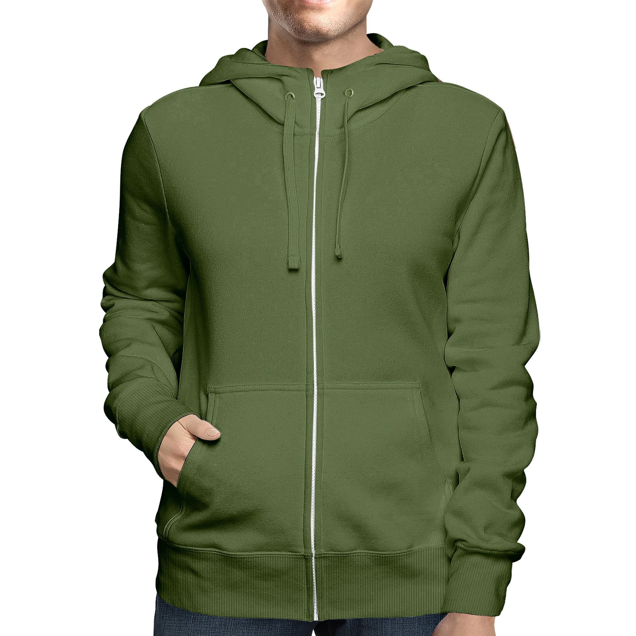 2-Pack: Men's Full Zip Up Fleece-Lined Hoodie Sweatshirt (Big & Tall Size Available) - Olive, Small