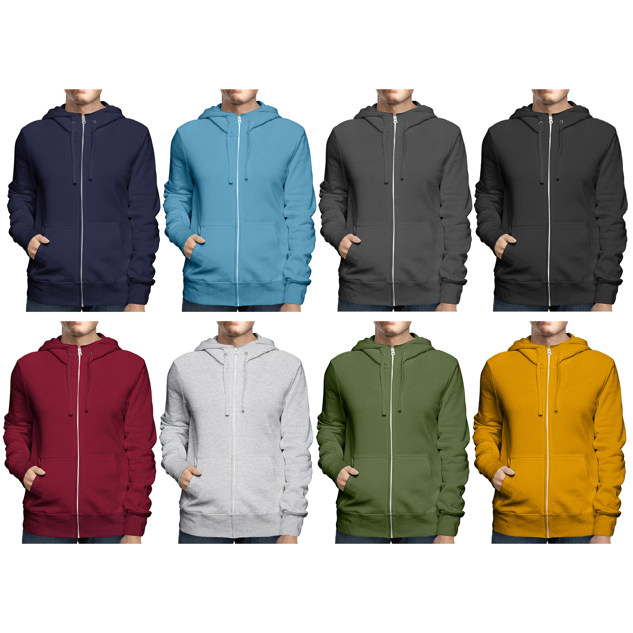 2-Pack: Men's Full Zip Up Fleece-Lined Hoodie Sweatshirt (Big & Tall Size Available) - Gray & Olive, Medium