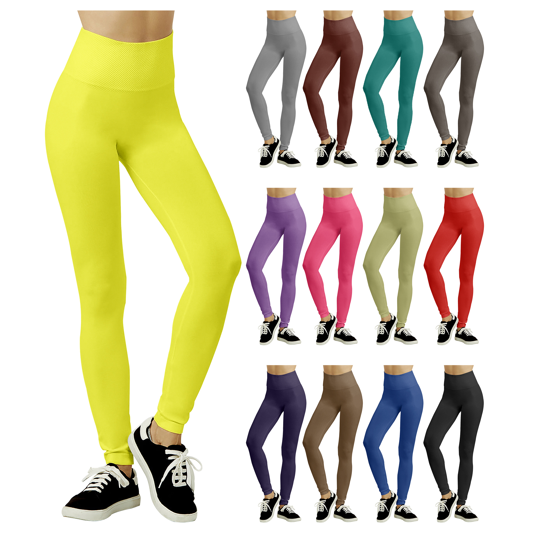 5-Pack Women's Fleece-Lined High Waisted Workout Yoga Leggings - Solid, L/XL