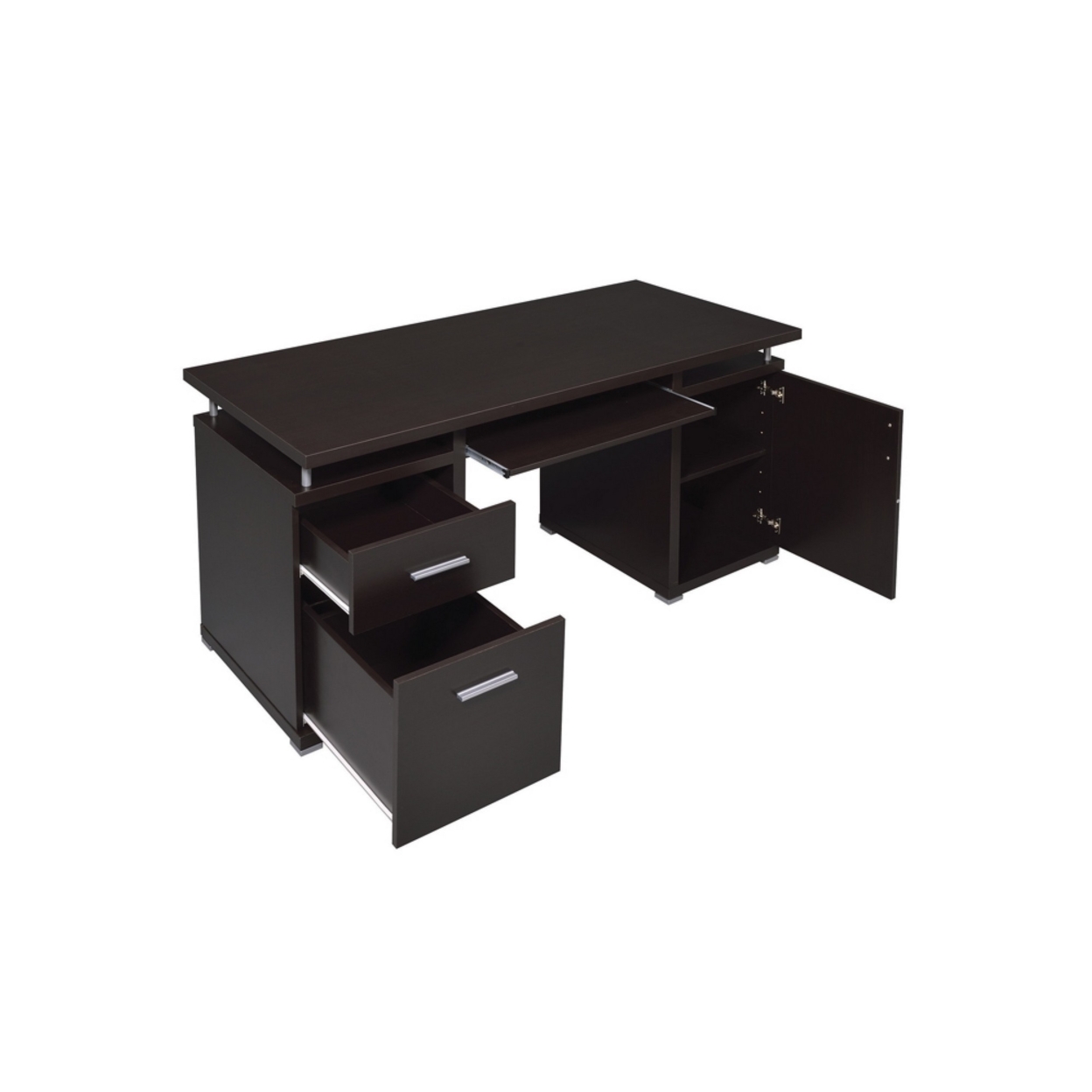 Luxurious Computer Desk With 2 Drawers And Cabinet, Brown- Saltoro Sherpi