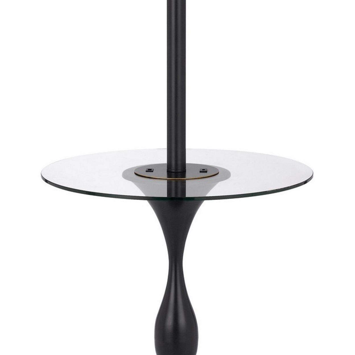 Ava 61 Inch Modern Floor Lamp, Glass Tray Table, 1 USB Port, Dark Bronze- Saltoro Sherpi