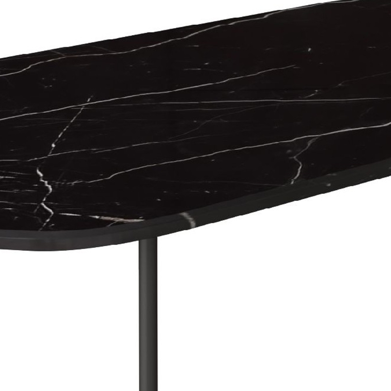 Cid 48 Inch Modern Coffee Table, Marble Top, Tall Metal Legs, Black- Saltoro Sherpi