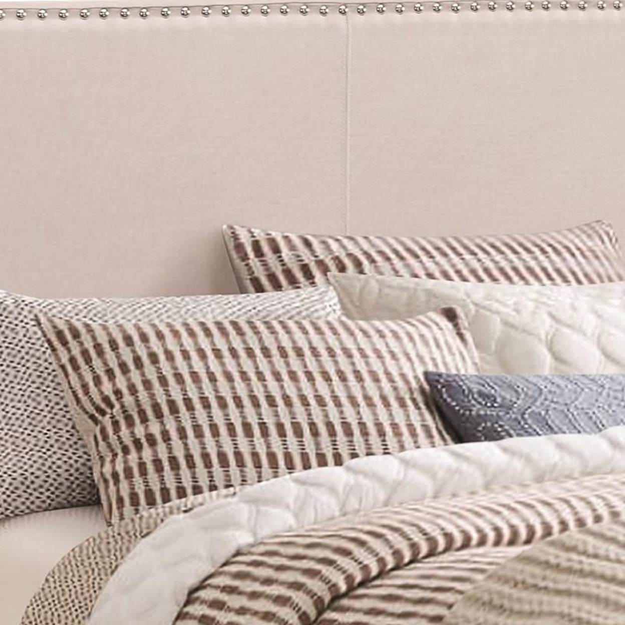 Ivory Upholstered Full Bed- Saltoro Sherpi