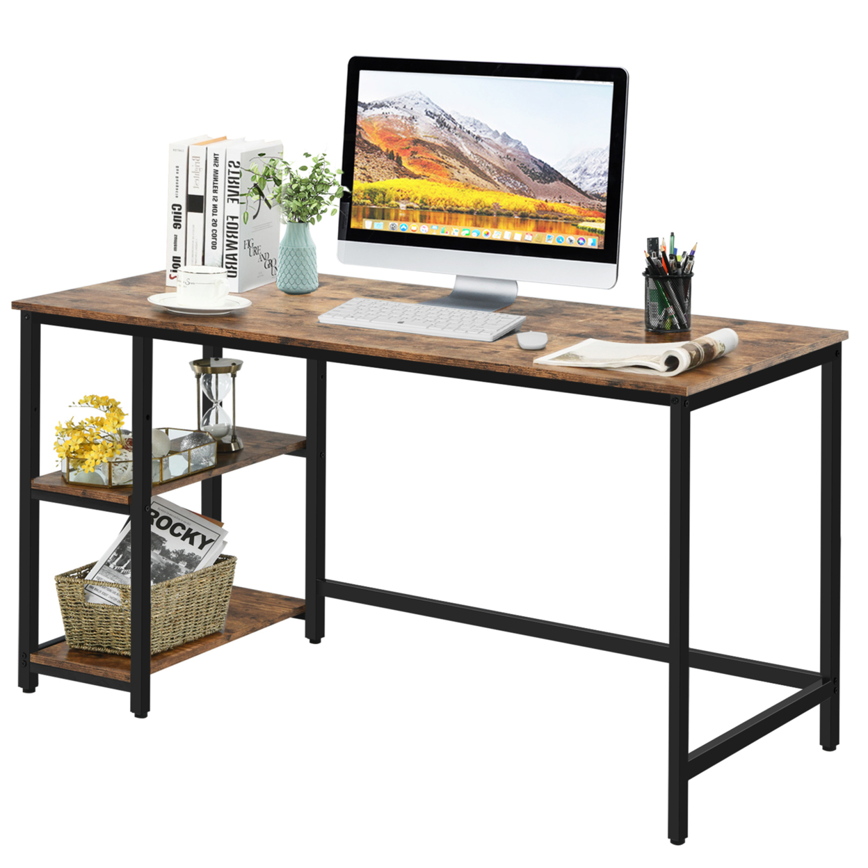 47''/55'' Computer Desk Office Study Table Workstation Home W/ Adjustable Shelf - Rustic Brown, 55''