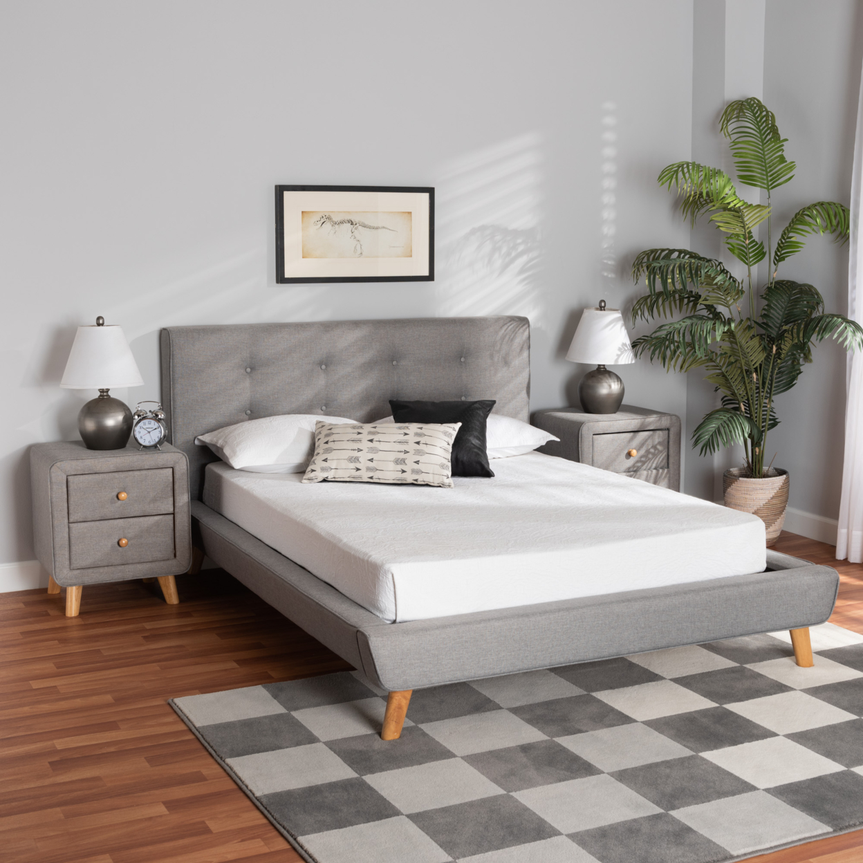 Baxton Studio Jonesy Mid-Century Modern Transitional Grey Fabric Upholstered Full Size 3-Piece Bedroom Set