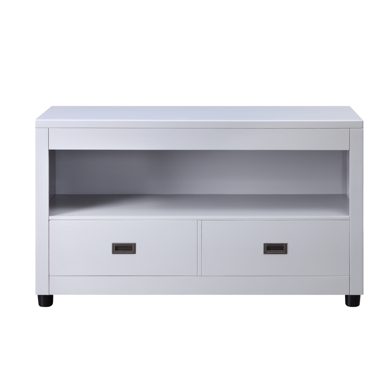Wooden Console Cabinet With 2 Drawers And Open Shelf, Gray And Black- Saltoro Sherpi