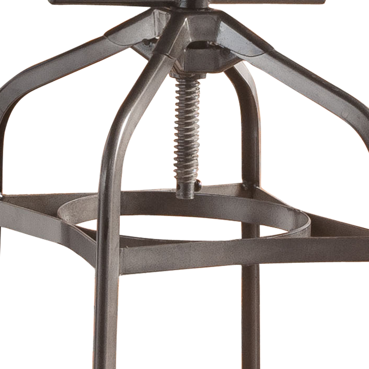 Wood And Metal Swivel Adjustable Height Bar Table With Footrest Ring, Walnut & Gunmetal- Saltoro Sherpi