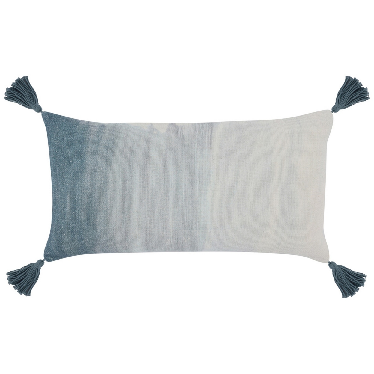 14 X 26 Lumbar Accent Throw Pillow, Fringe Tassels, Watercolor Blue, Ivory, Saltoro Sherpi