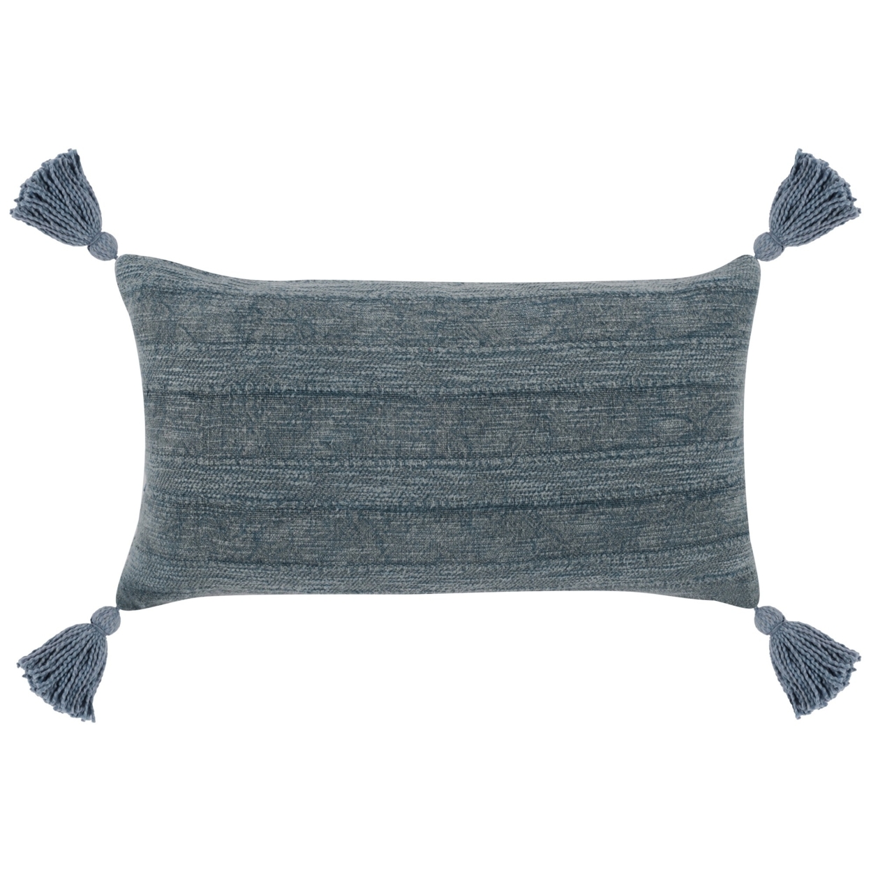 14 X 26 Lumbar Throw Pillow, Handwoven Stripes, Cotton Linen, Tassels, Blue, Saltoro Sherpi