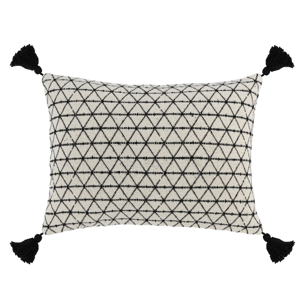 18 X 20 Inch Accent Throw Pillow, Woven Lined Design, Tassels, White, Black, Saltoro Sherpi