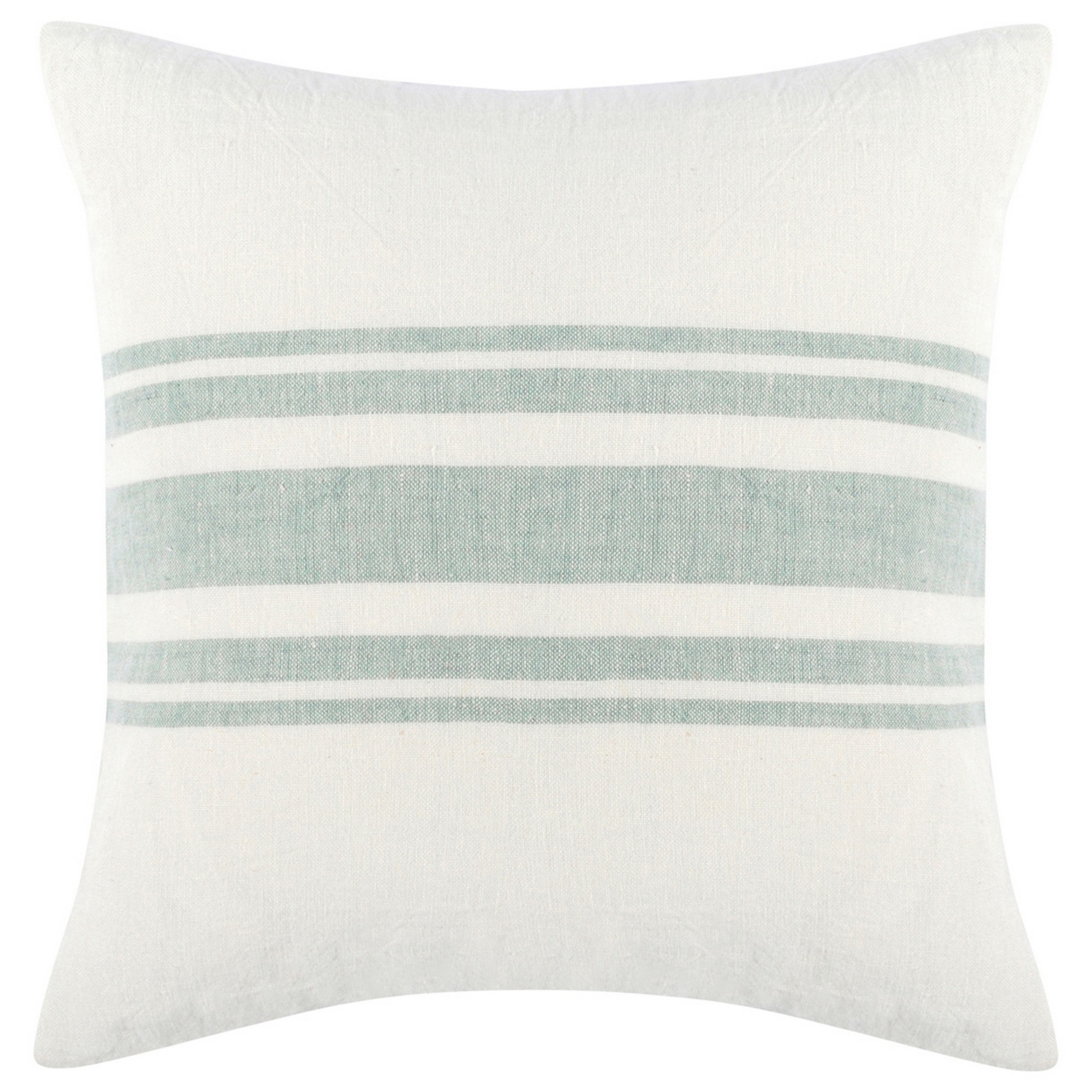 22 Inch Square Linen Accent Throw Pillow, Stripe Design, Eucalyptus, White, Saltoro Sherpi