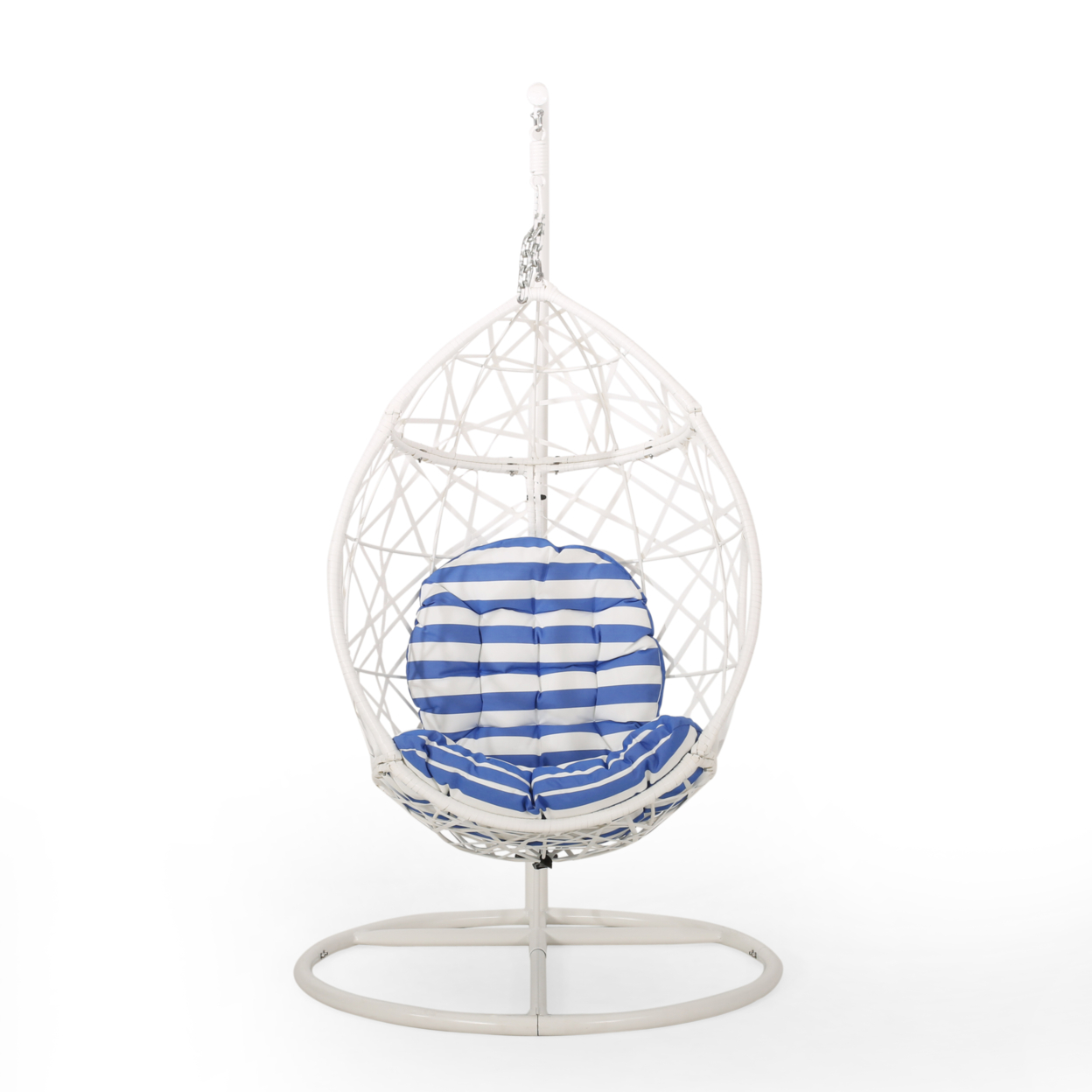 Berkley Outdoor Wicker Hanging Teardrop / Egg Chair - Blue/white