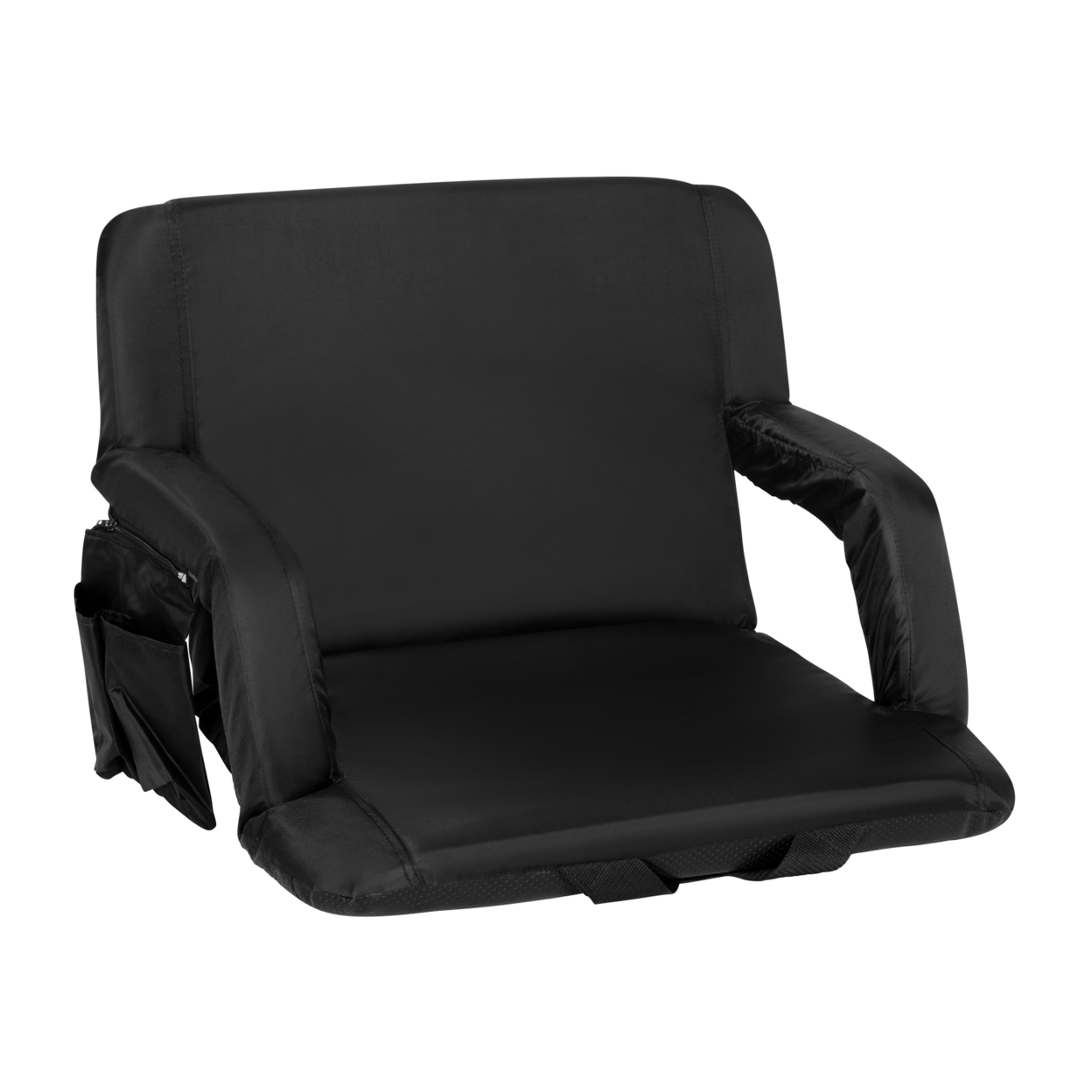 Extra Wide Black Lightweight Reclining Stadium Chair With Armrests, Padded Back & Seat With Dual Storage Pockets And Backpack Straps