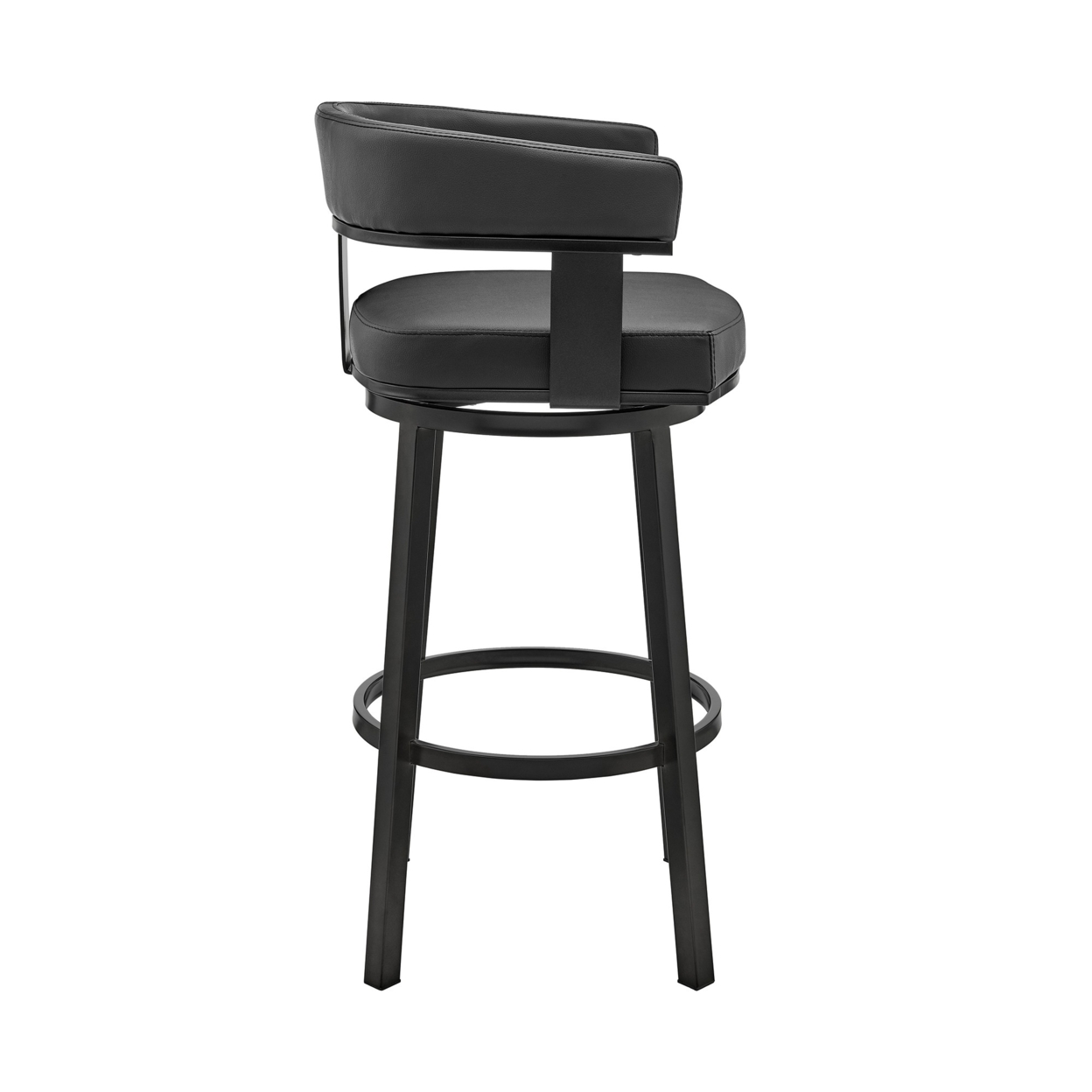 Jack 30 Inch Bar Height Stool, Swivel Chair, Vegan Faux Leather, Black- Saltoro Sherpi