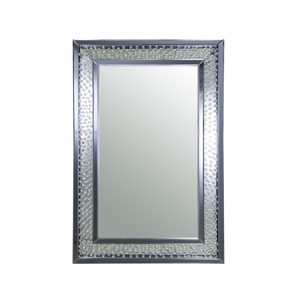 Rectangular Wall Accent Mirror With Crystal Insert Frame, Silver- Saltoro Sherpi