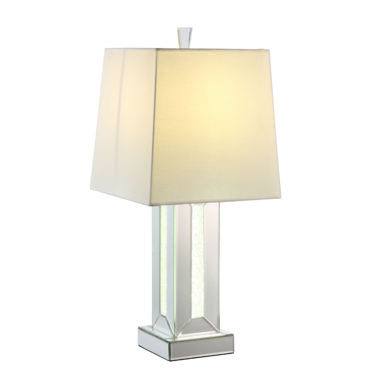 Table Lamp With Cuboid Shape Mirrored Base, Silver- Saltoro Sherpi