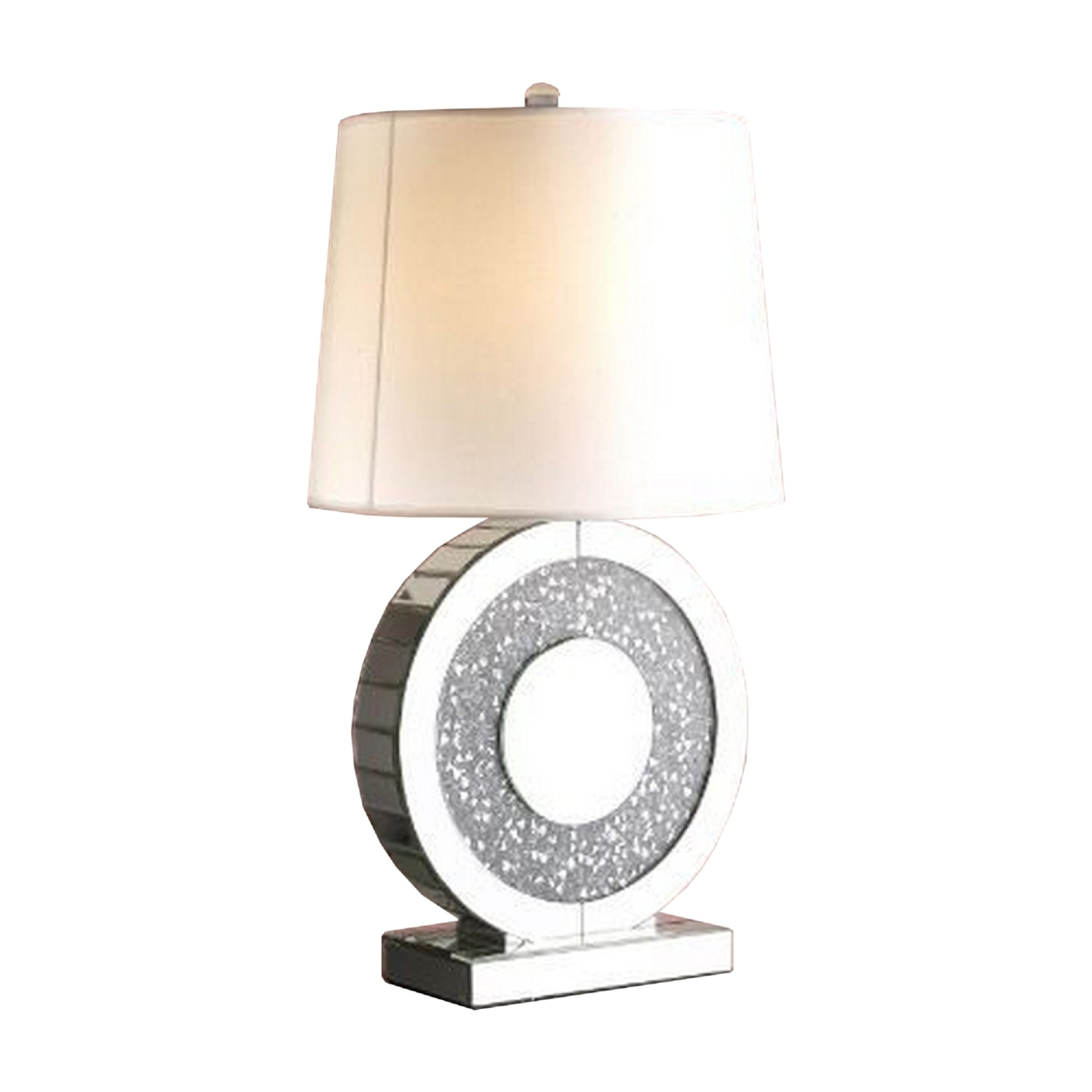 Table Lamp With Round Shaped Mirrored Base, Silver- Saltoro Sherpi
