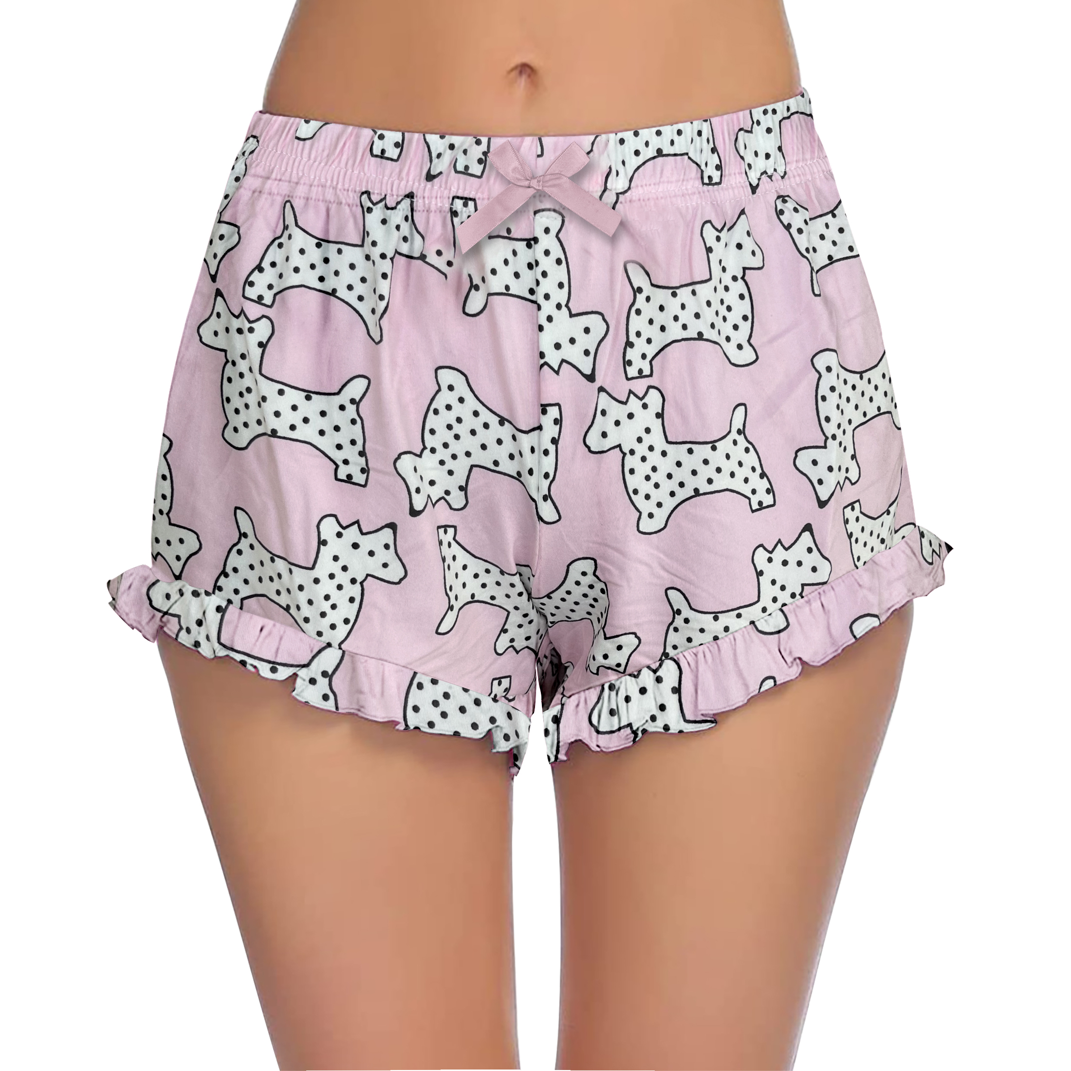 Women's Soft Printed Pajama Shorts W/ Ruffled Hem For Sleepwear - Large