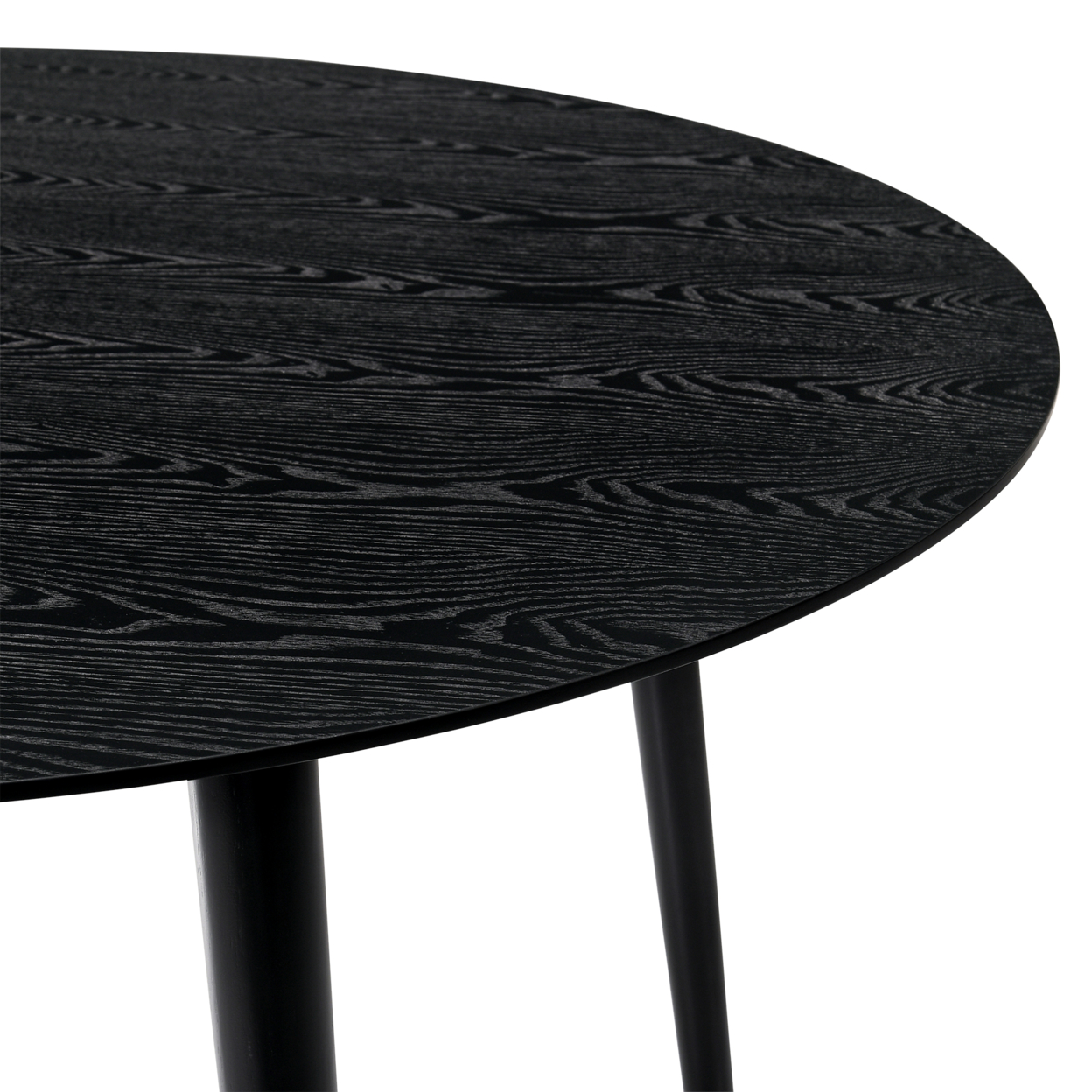 Round Dining Table With Wood And Tapered Legs, Black- Saltoro Sherpi