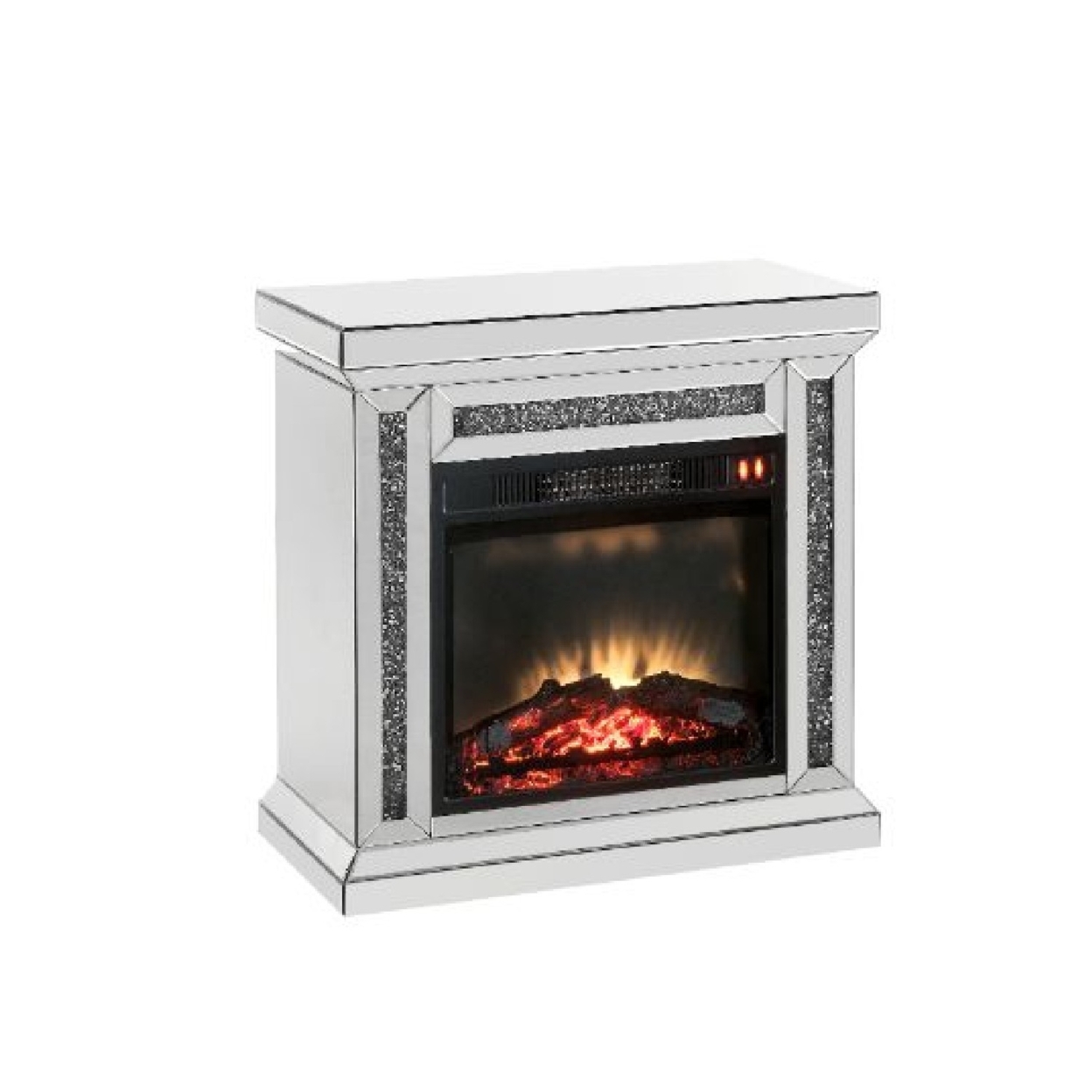 LED Electric Fireplace With Faux Diamond Inlays, Silver- Saltoro Sherpi