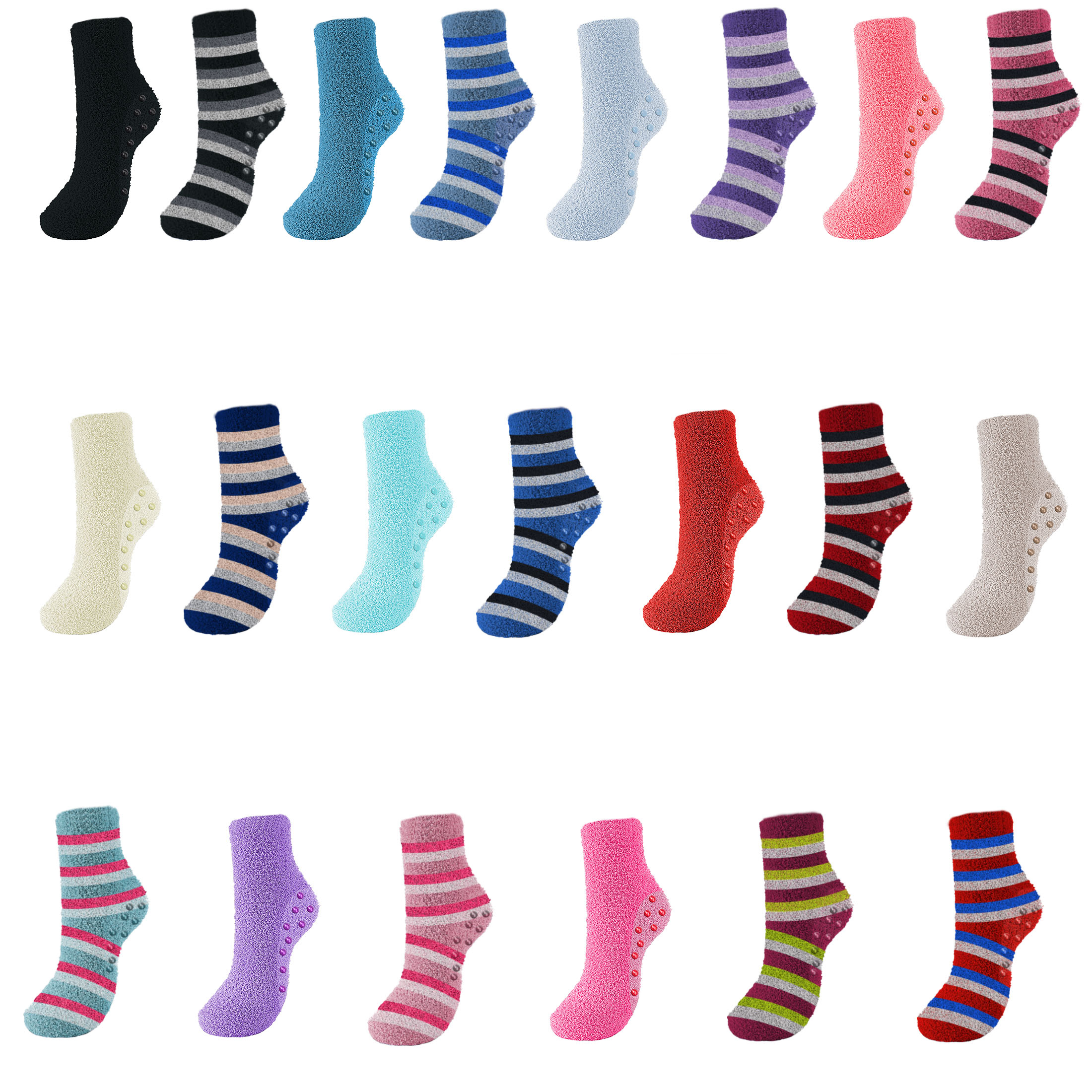 Multi-Pair: Women's Non-Slip Warm Soft Fluffy Cozy Fuzzy Plush Socks For Winter - 6-PK