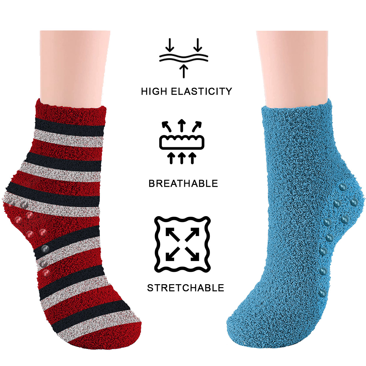 Multi-Pair: Women's Non-Slip Warm Soft Fluffy Cozy Fuzzy Plush Socks For Winter - 12-PK