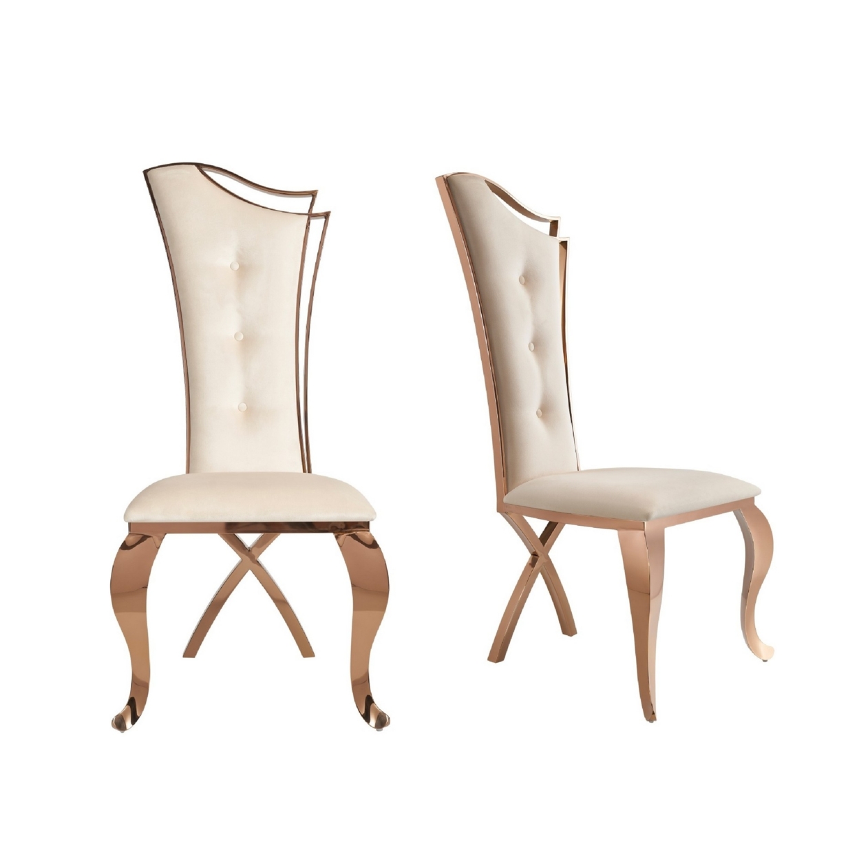 Cid 22 Inch Modern Dining Chair, Tall Back, Velour, Set Of 2, Beige, Gold- Saltoro Sherpi
